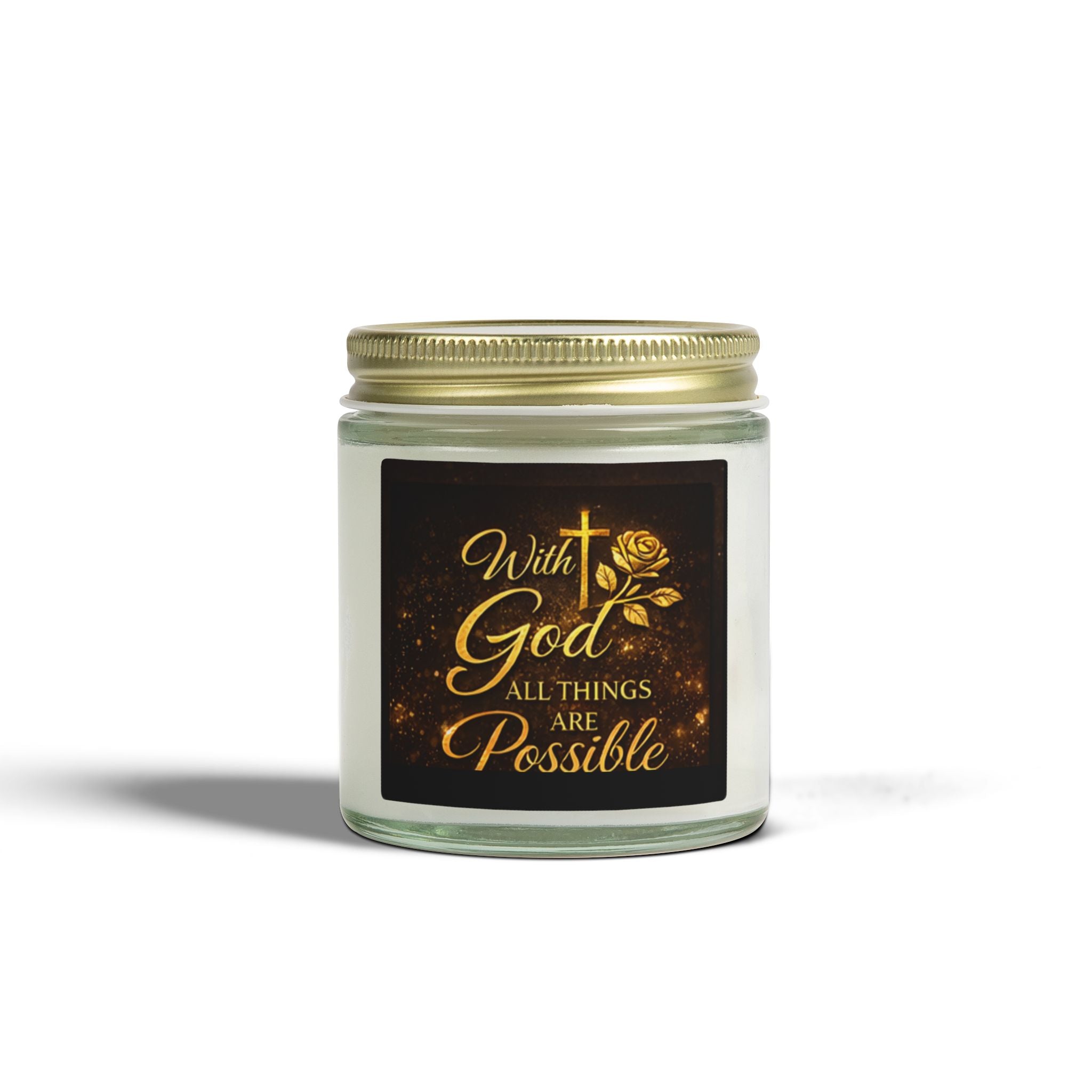 Inspirational 'With God All Things Are Possible' Coconut Apricot Scented Candle (4oz & 9oz)