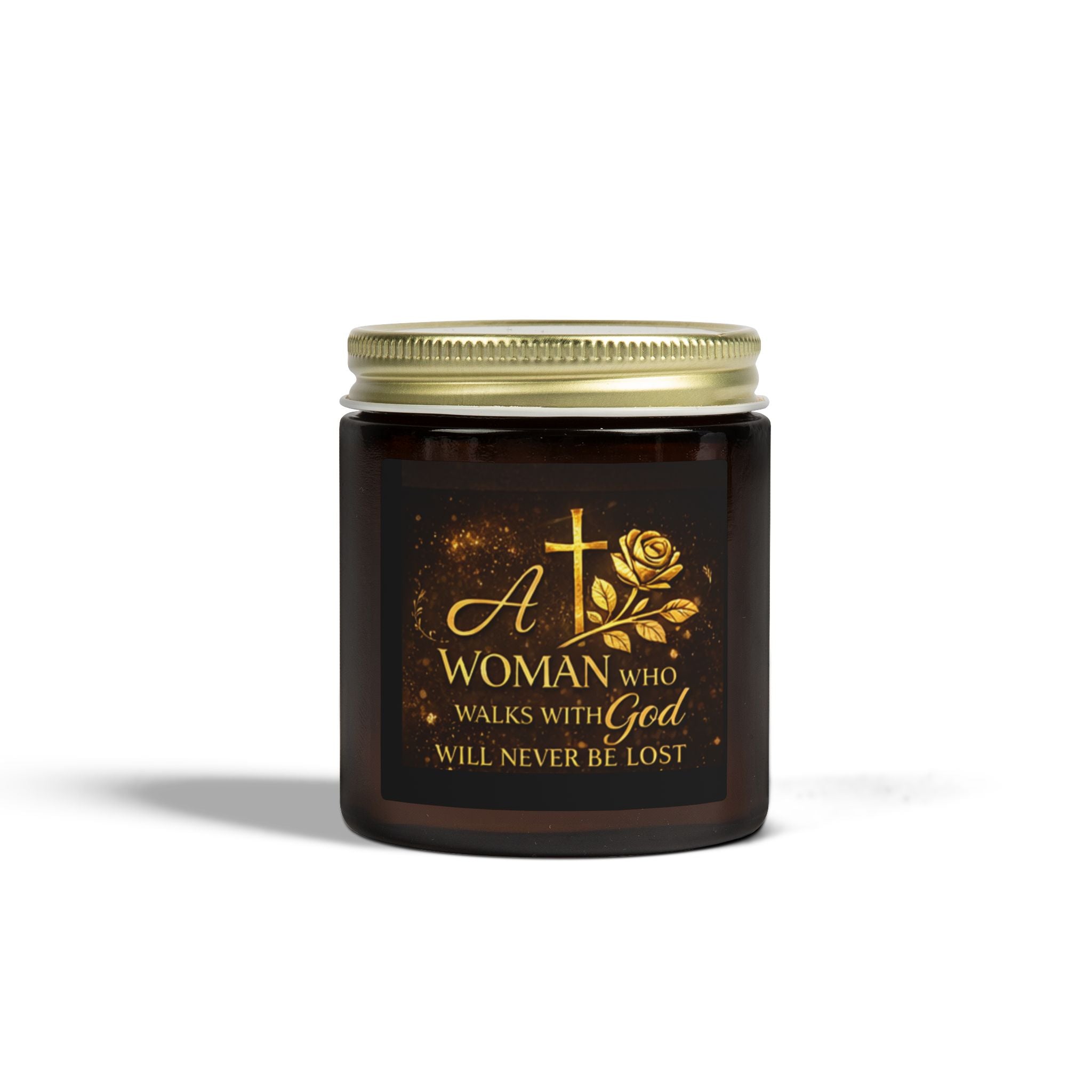 Inspirational Christian Candle — "A Woman Who Walks with God" Coconut Apricot Wax Jar (4oz/9oz)