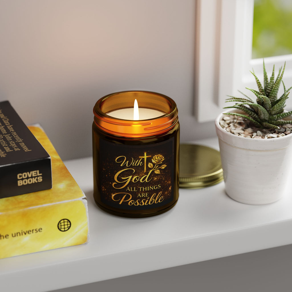 Inspirational 'With God All Things Are Possible' Coconut Apricot Scented Candle (4oz & 9oz)