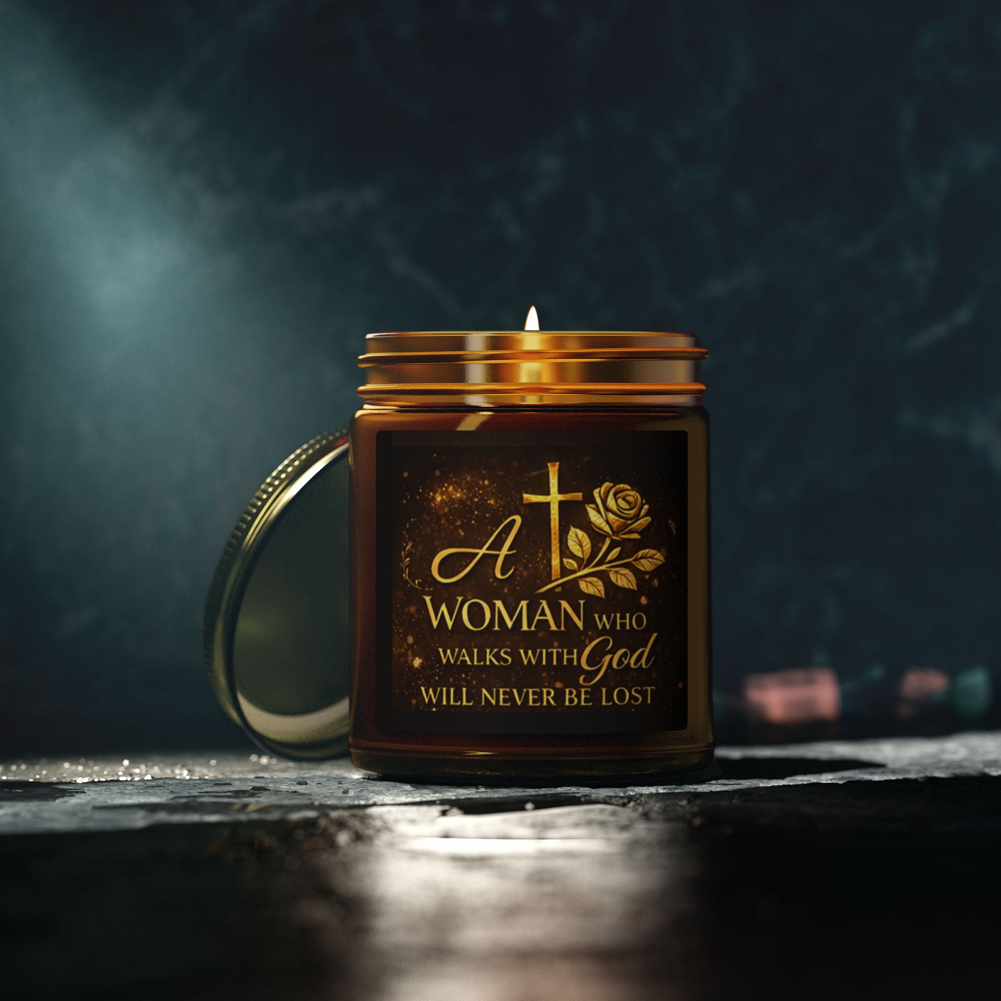 Inspirational Christian Candle — "A Woman Who Walks with God" Coconut Apricot Wax Jar (4oz/9oz)
