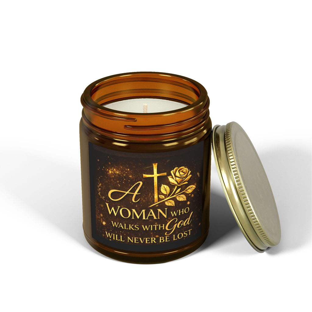 Inspirational Christian Candle — "A Woman Who Walks with God" Coconut Apricot Wax Jar (4oz/9oz)