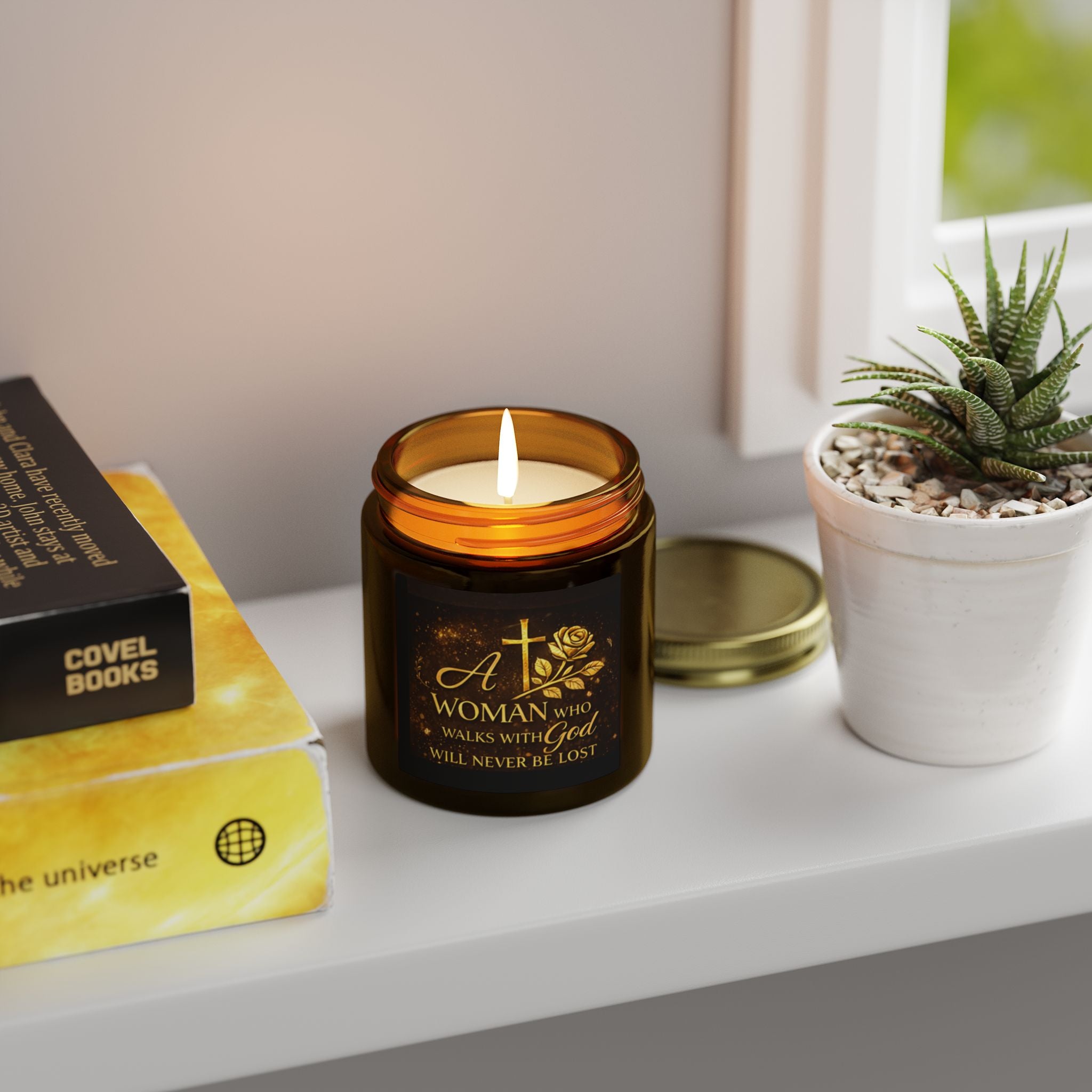 Inspirational Christian Candle — "A Woman Who Walks with God" Coconut Apricot Wax Jar (4oz/9oz)