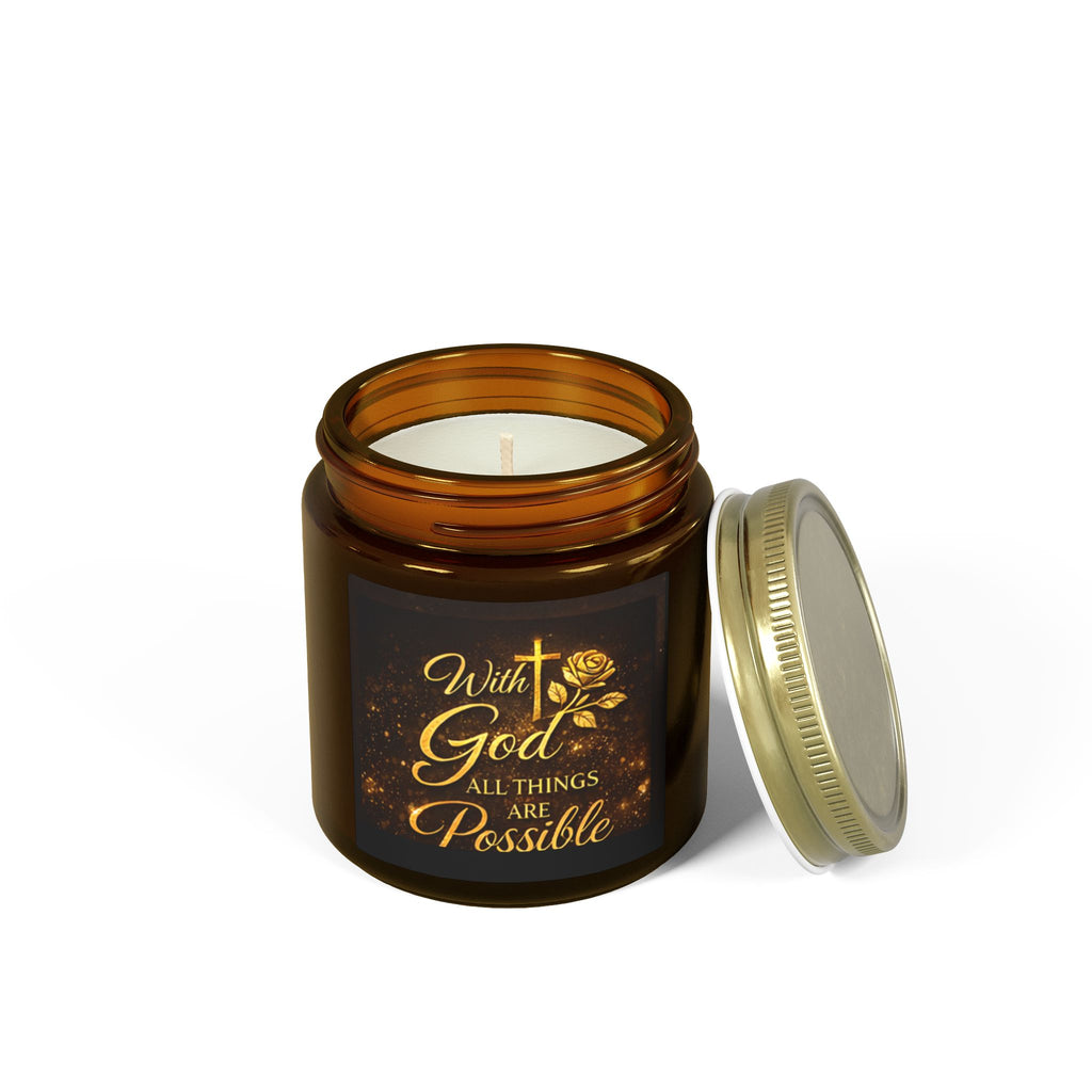 Inspirational 'With God All Things Are Possible' Coconut Apricot Scented Candle (4oz & 9oz)