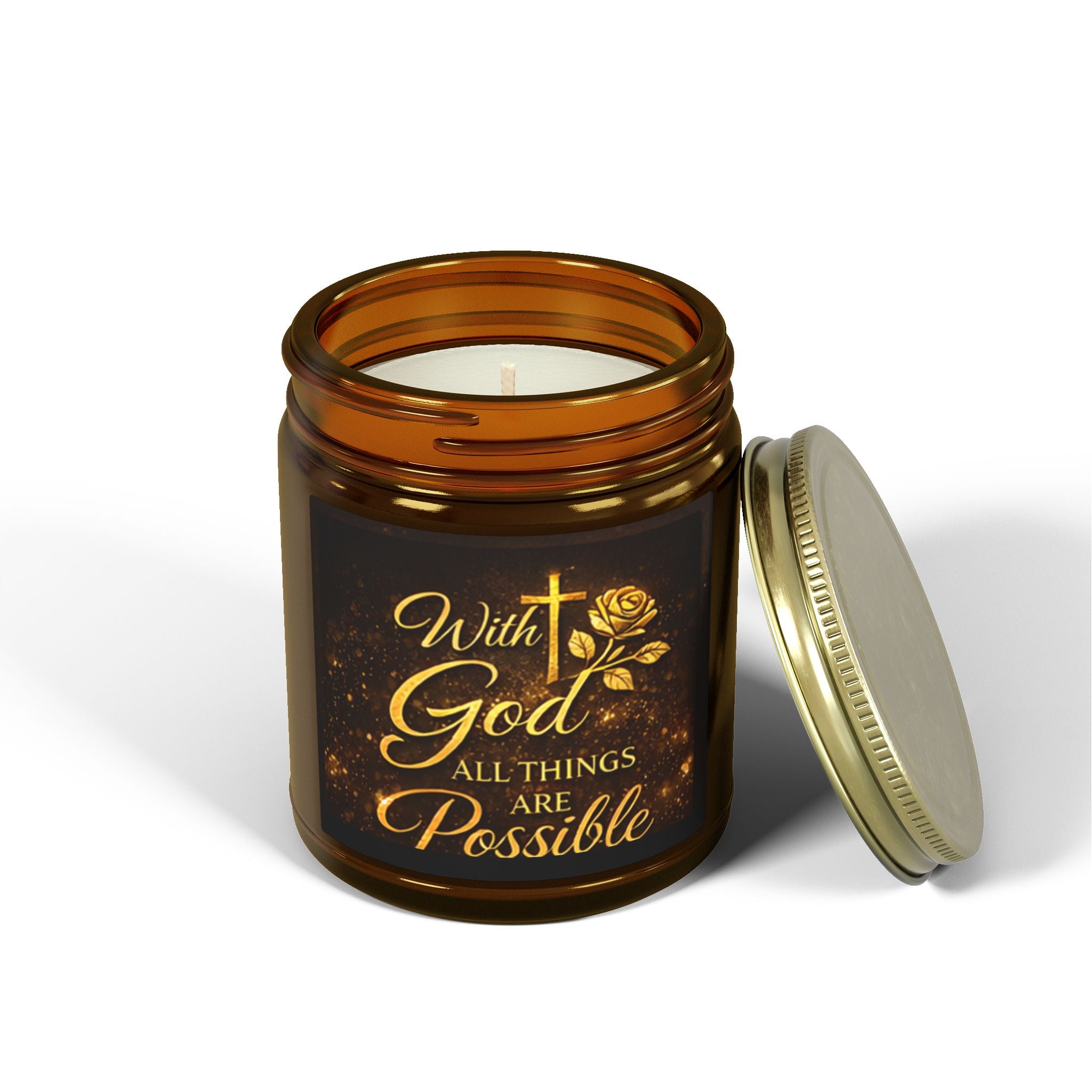 Inspirational 'With God All Things Are Possible' Coconut Apricot Scented Candle (4oz & 9oz)
