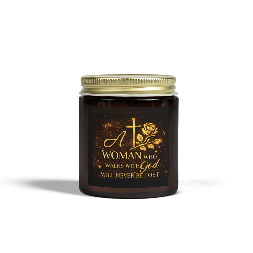Inspirational Christian Candle — "A Woman Who Walks with God" Coconut Apricot Wax Jar (4oz/9oz)