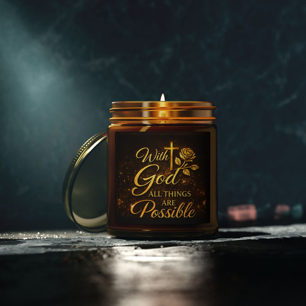 Inspirational 'With God All Things Are Possible' Coconut Apricot Scented Candle (4oz & 9oz)