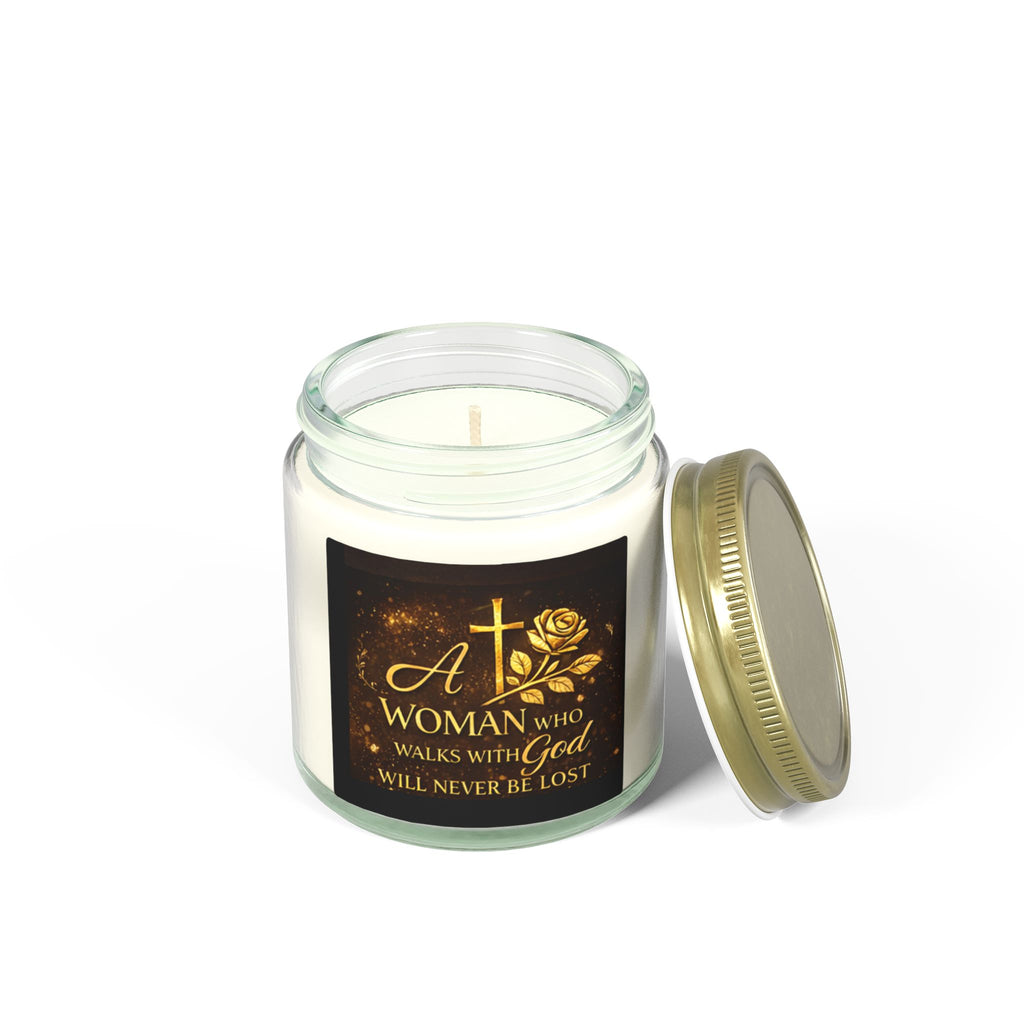 Inspirational Christian Candle — "A Woman Who Walks with God" Coconut Apricot Wax Jar (4oz/9oz)