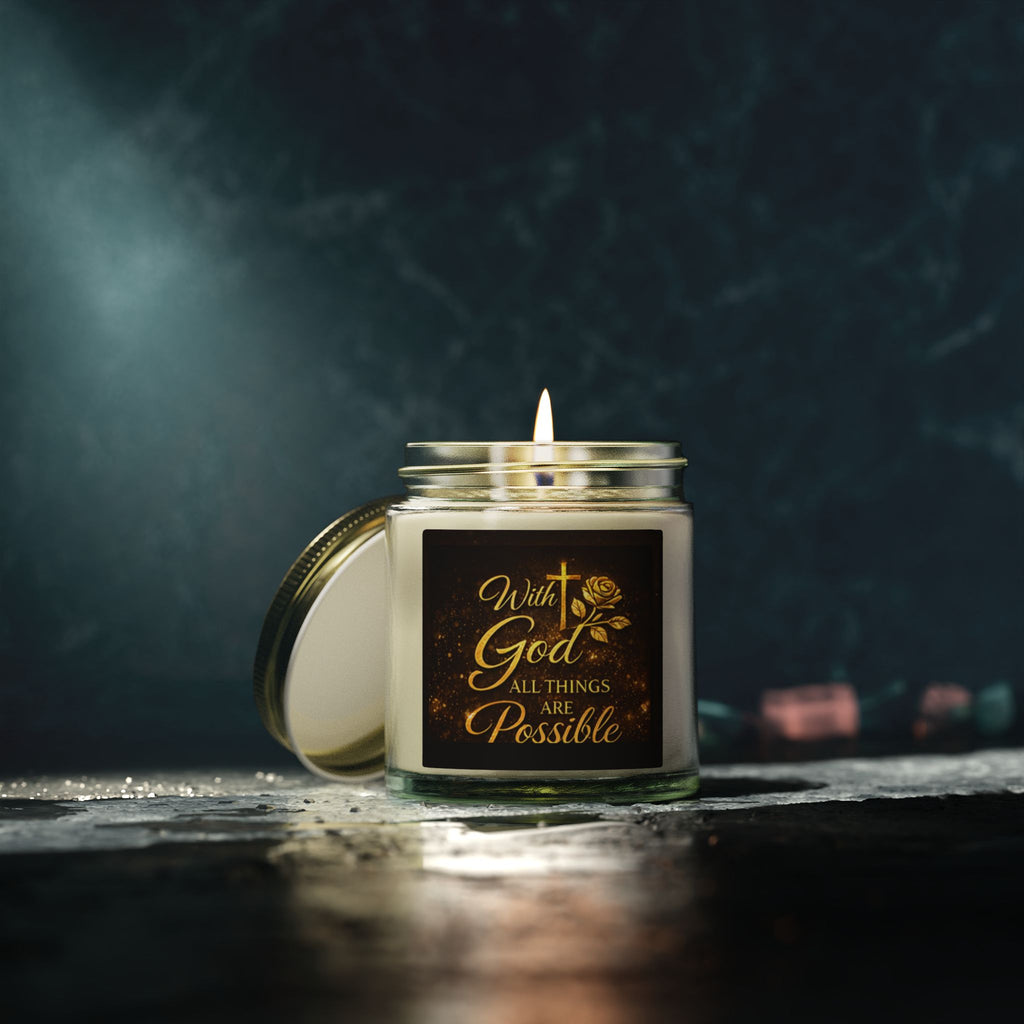 Inspirational 'With God All Things Are Possible' Coconut Apricot Scented Candle (4oz & 9oz)