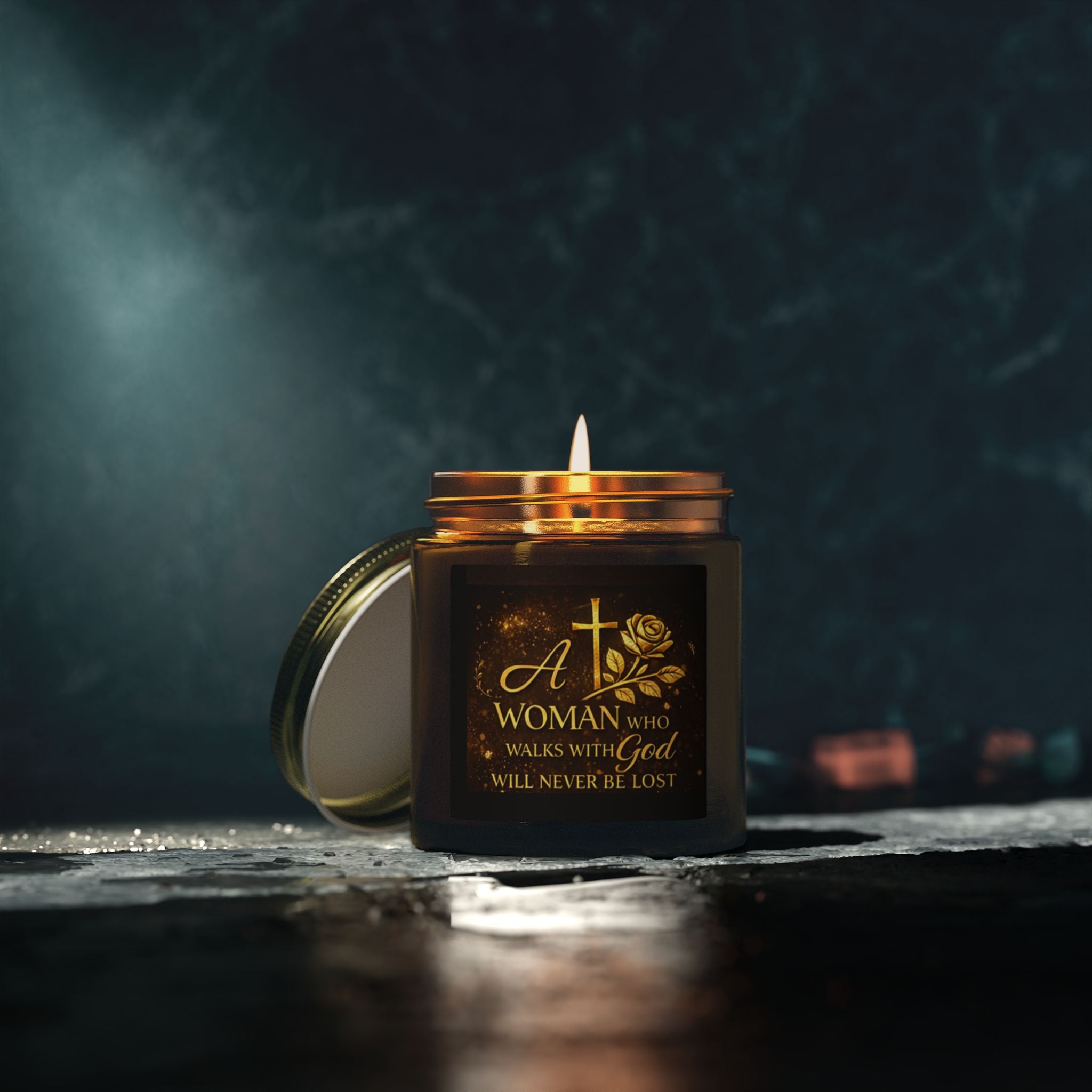 Inspirational Christian Candle — "A Woman Who Walks with God" Coconut Apricot Wax Jar (4oz/9oz)