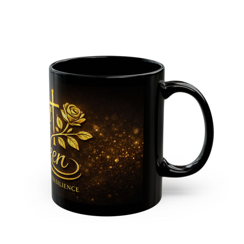 Bent Not Broken Black Mug — Faith Strength Resilience Inspirational Coffee Cup