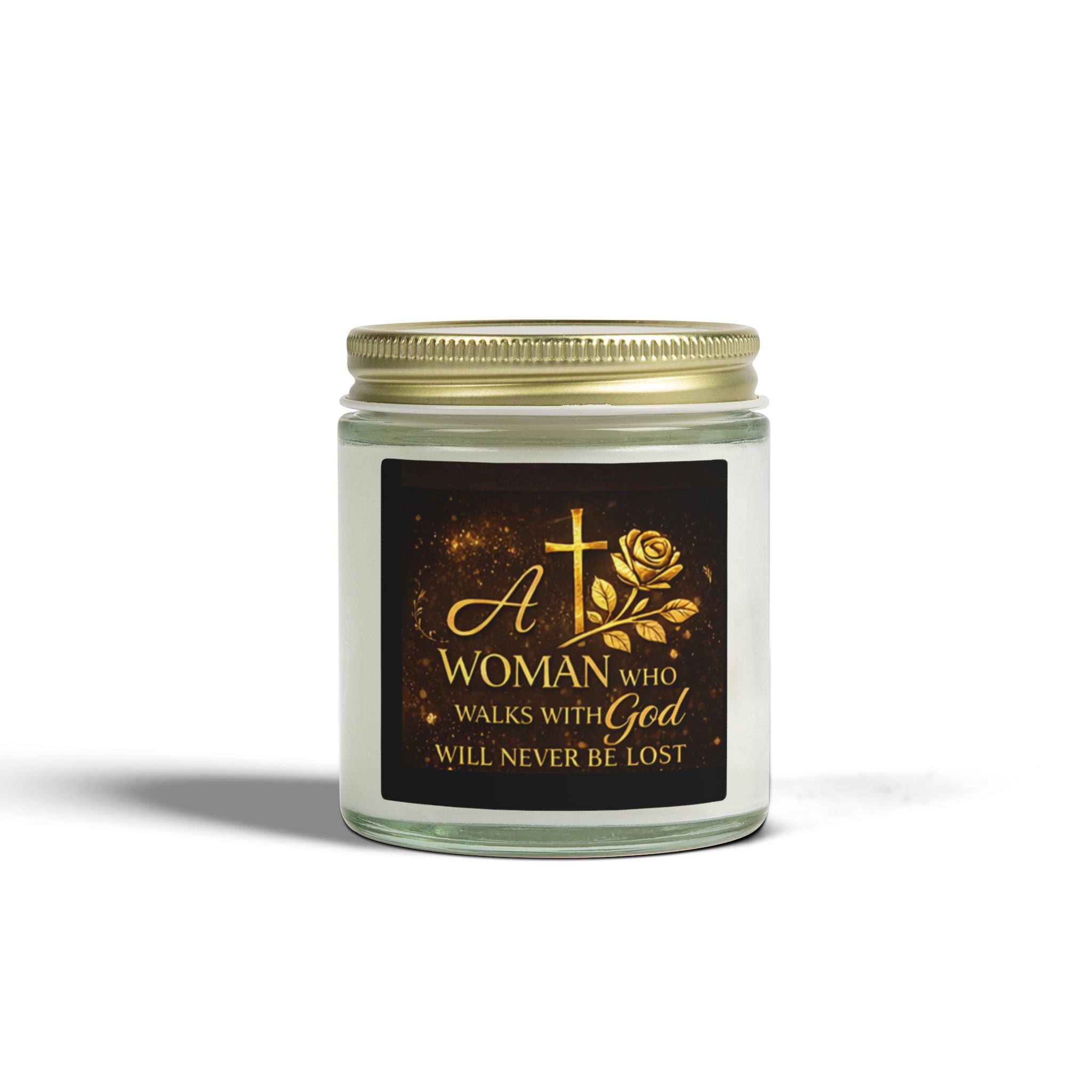 Inspirational Christian Candle — "A Woman Who Walks with God" Coconut Apricot Wax Jar (4oz/9oz)