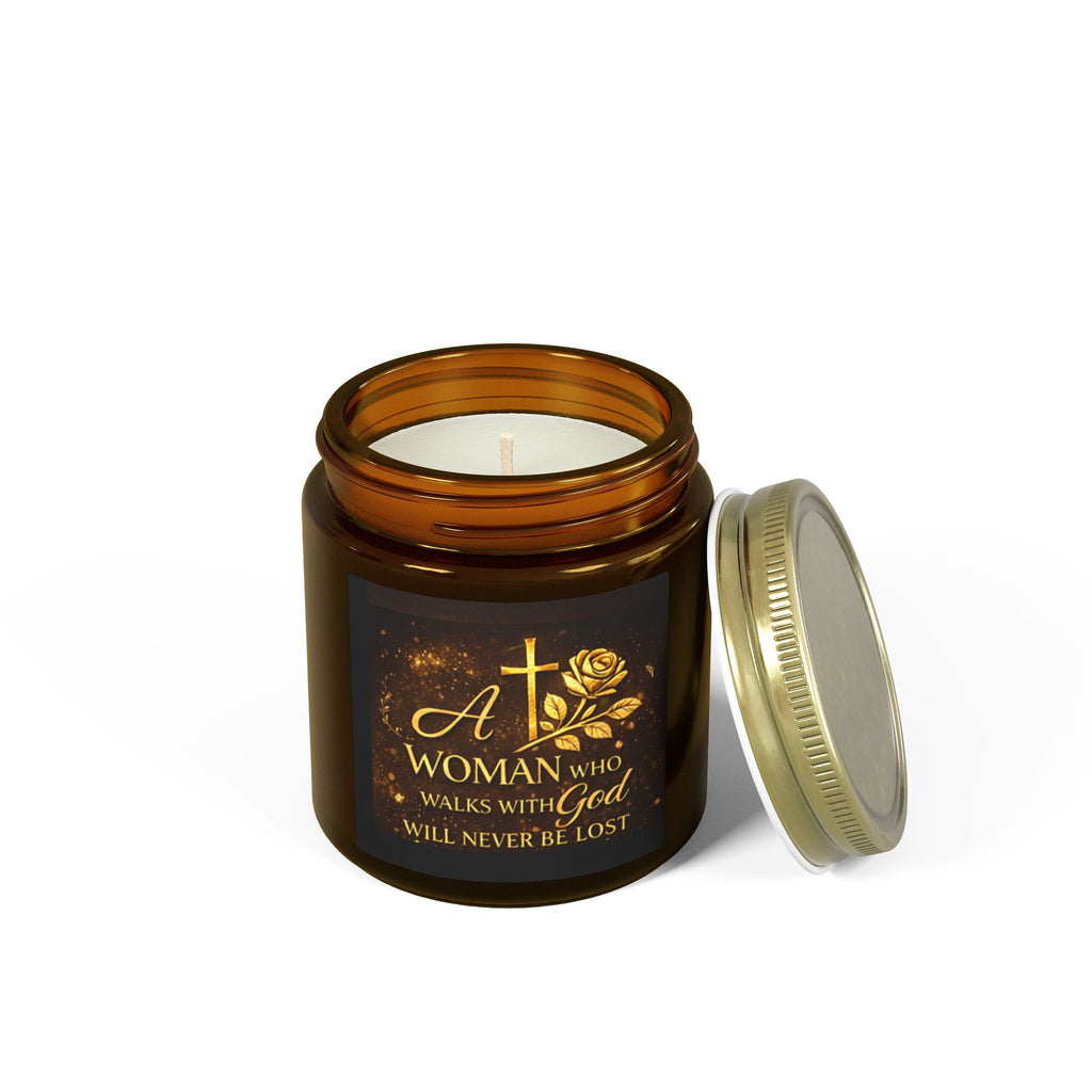 Inspirational Christian Candle — "A Woman Who Walks with God" Coconut Apricot Wax Jar (4oz/9oz)