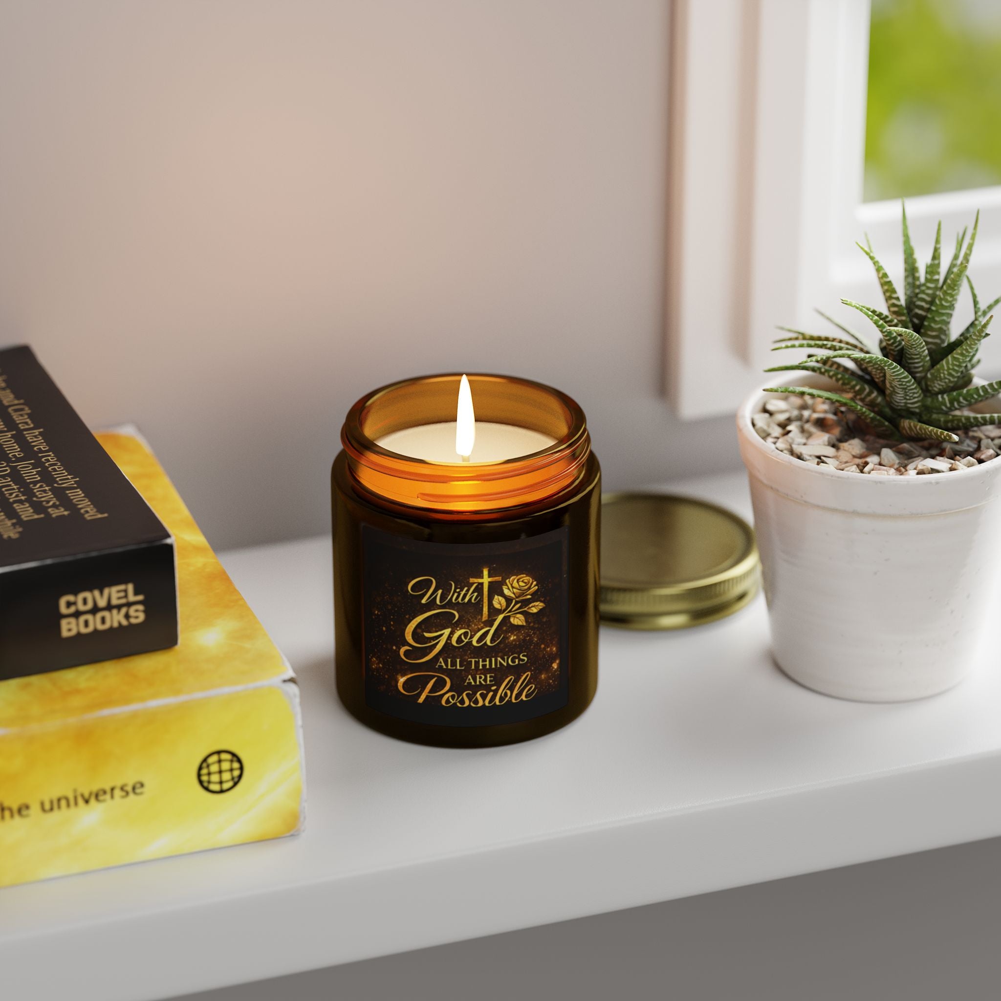 Inspirational 'With God All Things Are Possible' Coconut Apricot Scented Candle (4oz & 9oz)