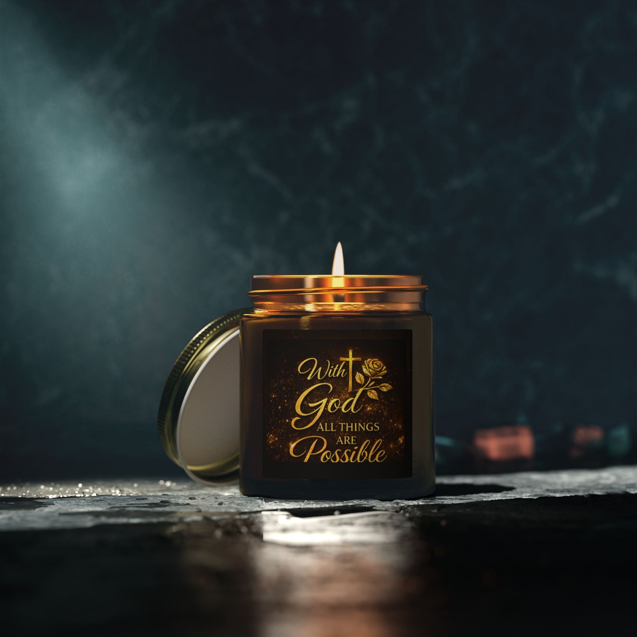 Inspirational 'With God All Things Are Possible' Coconut Apricot Scented Candle (4oz & 9oz)