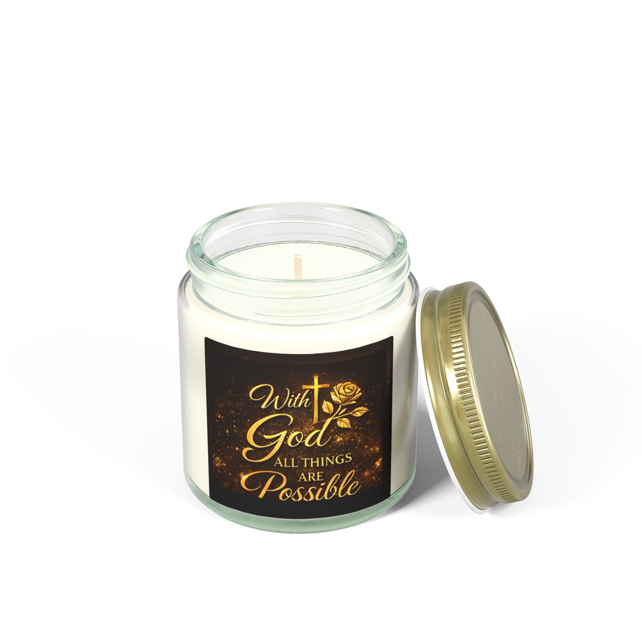 Inspirational 'With God All Things Are Possible' Coconut Apricot Scented Candle (4oz & 9oz)