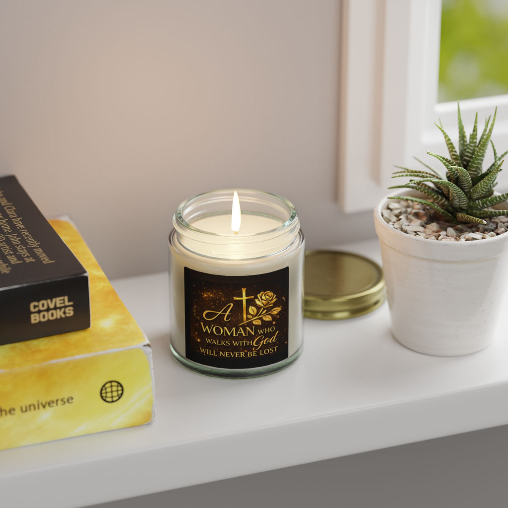 Inspirational Christian Candle — "A Woman Who Walks with God" Coconut Apricot Wax Jar (4oz/9oz)